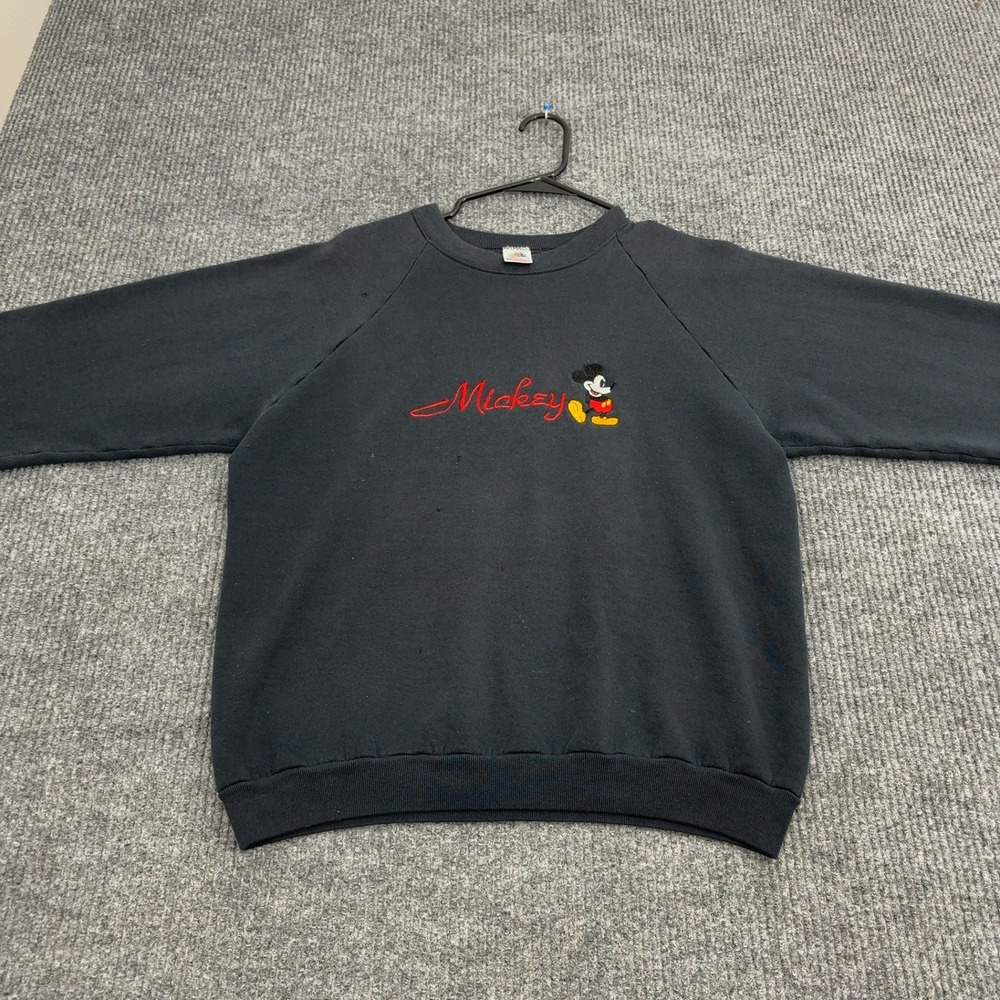 Vintage Mickey Mouse Fruit of the Loom Sweatshirt L Black Cotton Poly Raglan 90s